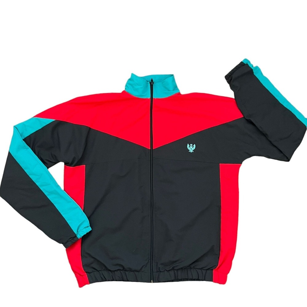 Vtg‎ Zwickel Windbreaker Track Jacket L Tall  Color Block Athleisure Black